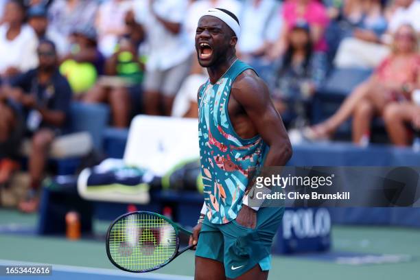 Frances Tiafoe of the United States celebrates a point against Adrian Mannarino of France during their Men's Singles Third Round match on Day Five of...