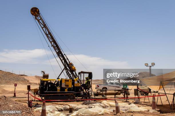 Rig drills samples on the Khnaiguiyah mining site in Khnaiguiyah, Saudi Arabia, on Monday, July 2023. Saudi Arabia's Crown Prince Mohammed bin Salman...