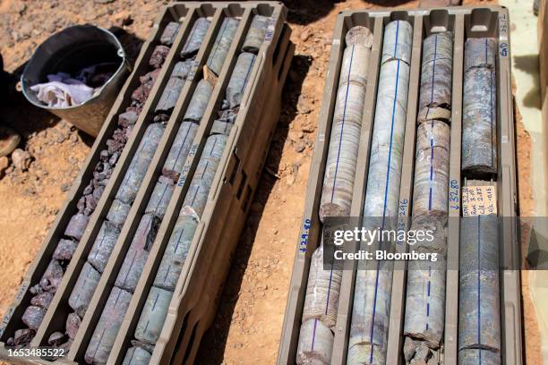 Geological samples taken at a drill site on the Khnaiguiyah mining site in Khnaiguiyah. Saudi Arabia, on Monday, July 2023. Saudi Arabia's Crown...