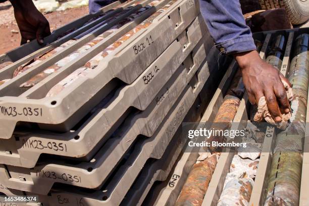 Geological samples taken at a drill site on the Khnaiguiyah mining site in Khnaiguiyah. Saudi Arabia, on Monday, July 2023. Saudi Arabia's Crown...