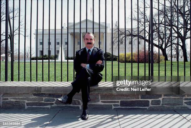 Portrait of convicted Watergate co-conspirator G. Gordon Liddy during photo shoot outside of The White House. Washington, DC 4/1/1980 - 4/30/1980...