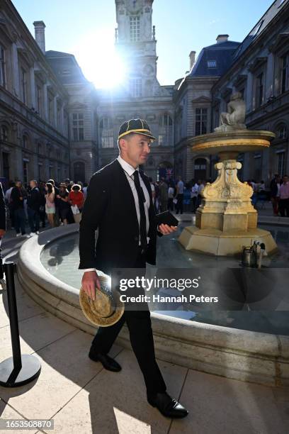 Beauden Barrett of the All Blacks attends the New Zealand welcome ceremony at Cour Haute de l’Hotel de Ville ahead of the Rugby World Cup France 2023...
