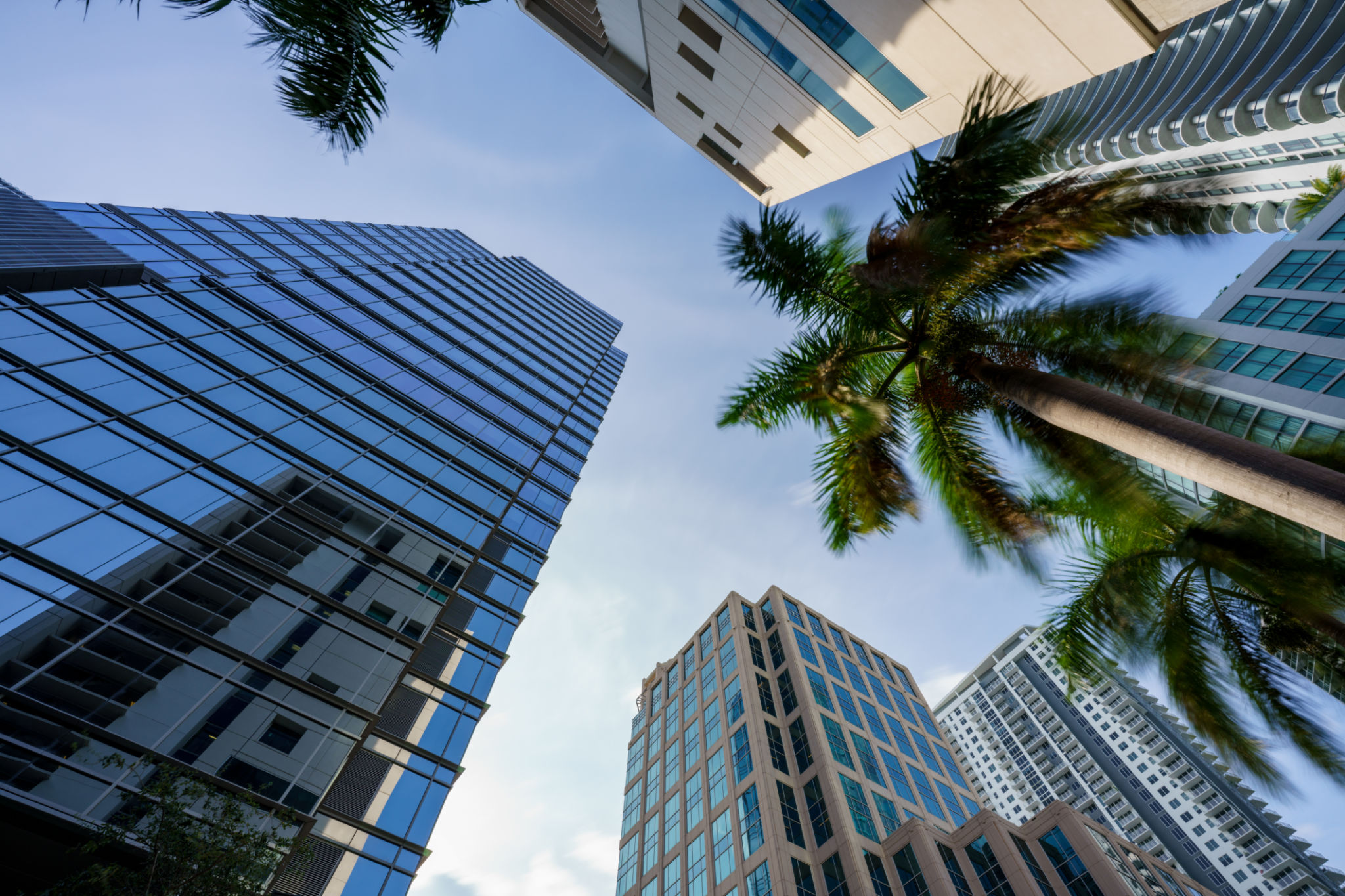 Ground angle photo of highrise buildings in Fort Lauderdale Florida Ground angle photo of highrise buildings in Fort Lauderdale Florida