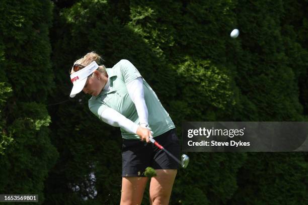 Nanna Koerstz Madsen of Denmark plays her shot from the eighth tee during the second round of the Portland Classic at Columbia Edgewater Country Club...