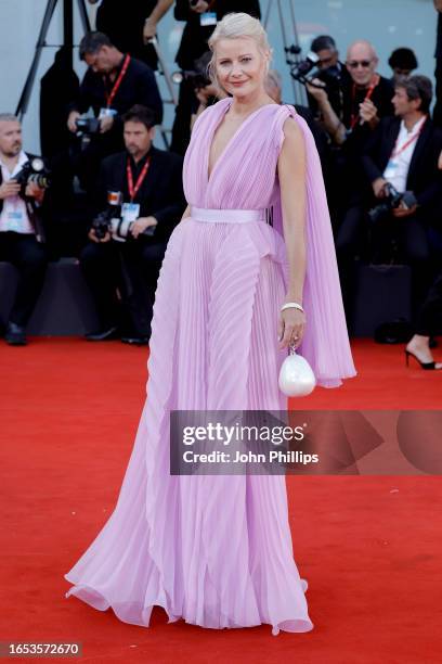Małgorzata Kozuchowska attends a red carpet for the movie "Poor Things" at the 80th Venice International Film Festival on September 01, 2023 in...