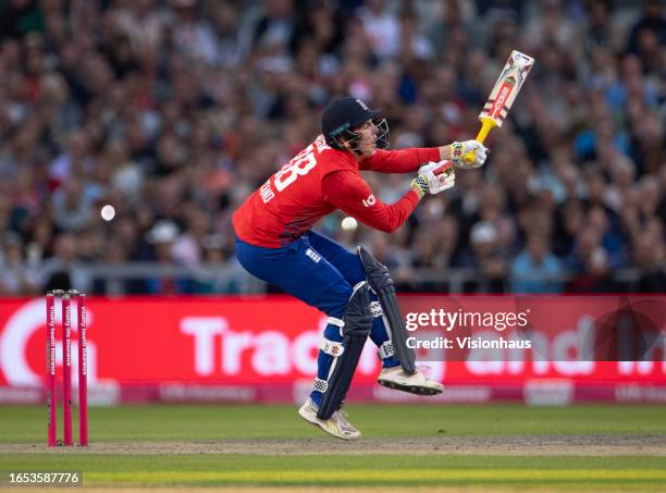 Harry Brook of England batting during the 2nd Vitality T20I match between England and New Zealand at Emirates Old Trafford on September 01, 2023 in...