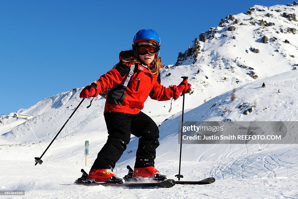 Young girl skiing