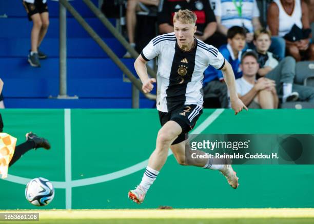 Julian Eitschberger of Germany runs with the ball during the International friendly match between Germany U20 and Italy U20 at Stadion am Wurfplatz...