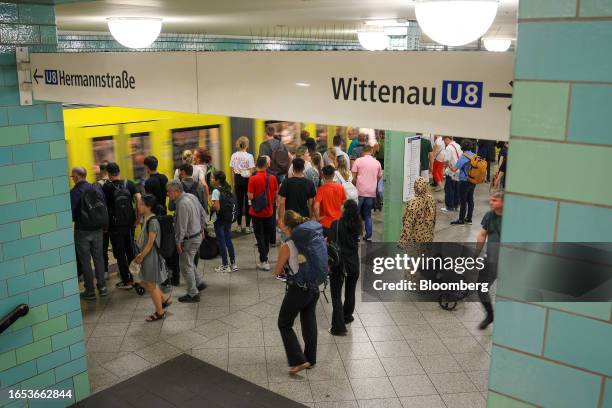 Commuters on a platform at the Alexanderplatz U-bahn underground station in Berlin, Germany, on Friday, Sept. 8, 2023. ECB officials meeting Sept. 14...