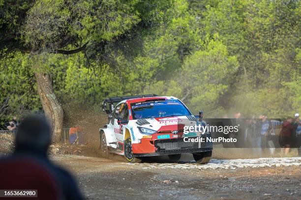 Elfyn Evans of Great Britain and Scott Martin of Great Britain are competing with their Toyota Gr Yaris Rally1 Hybrid during Day One of the FIA World...