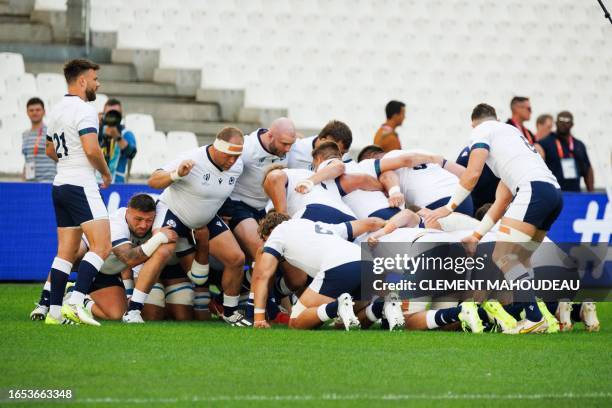 Scotland's players take part in a training session at the Velodrome stadium in Marseille, on September 8 two days before the France 2023 Rugby World...