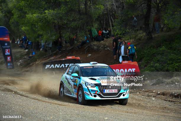 Theodoros Kalamaras of Greece and Dimitrios Lamprakis of Greece are competing with their Peugeot 208 Rally4 during Day One of the FIA World Rally...