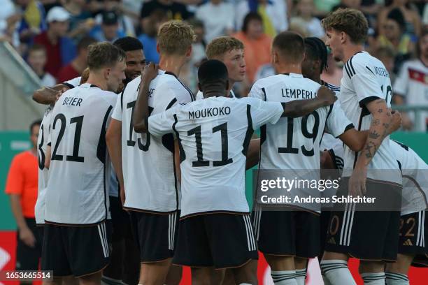 Team of U21 Germany celebrate during the International Friendly game between U21 Germany and U21 Ukraine at Ludwigspark Stadion on September 8, 2023...