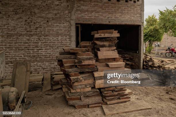 Wood logs cut down into boards at a woodshop in Machagai, Chaco province, Argentina, on Wednesday, Sept. 6, 2023. The majority state-owned Chaco...