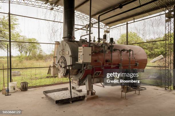 Boiler for a wood drying system, fueled by unused wood scraps, at the Center for Technological Woodworking Development in Machagai, Chaco province,...