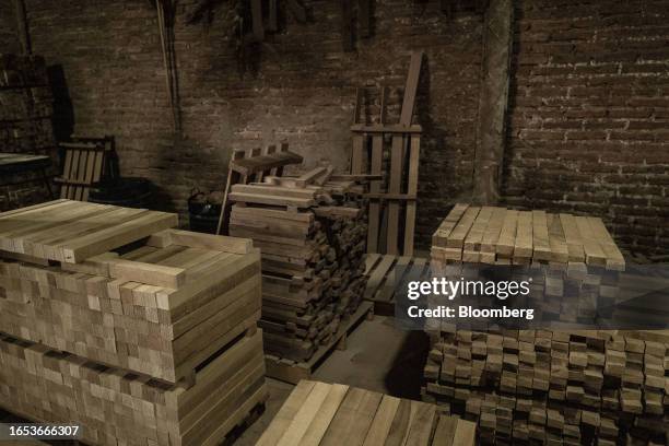 Stacks of cut wood used in the production of furniture at a woodshop in Machagai, Chaco province, Argentina, on Wednesday, Sept. 6, 2023. The...