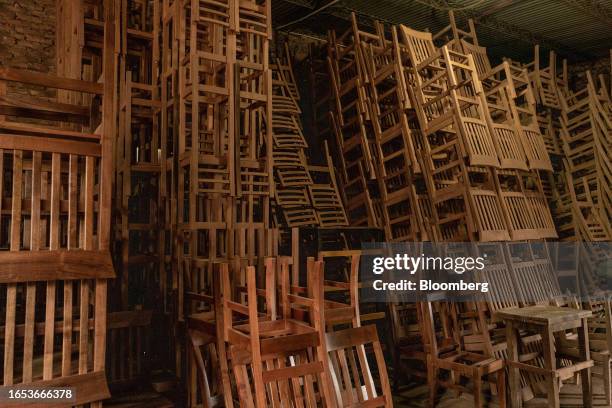 Stock of wood chairs at a wood shop in Machagai, Chaco province, Argentina, on Wednesday, Sept. 6, 2023. The majority state-owned Chaco Forestry...