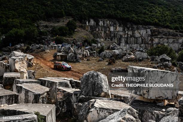 Finland's Esapekka Lappi and his co-driver Janne Ferm drive their Hyundai i20 N Rally 1 Hybrid during the special stage Livadia during the Acropolis...