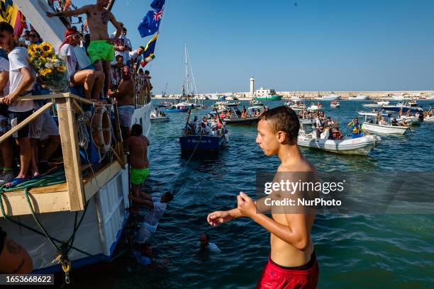 The sea festival during the patronal feast in Molfetta on September 8, 2023. Exit of the simulacrum of Our Lady of Martyrs from the Basilica, the...