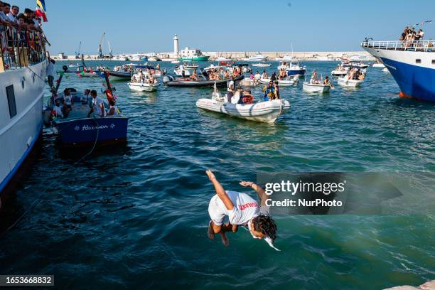 The sea festival during the patronal feast in Molfetta on September 8, 2023. Exit of the simulacrum of Our Lady of Martyrs from the Basilica, the...