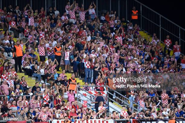 Croatian fans during the UEFA EURO 2024 European qualifier match between Croatia and Latvia at Stadion HNK Rijeka on September 8, 2023 in Rijeka,...