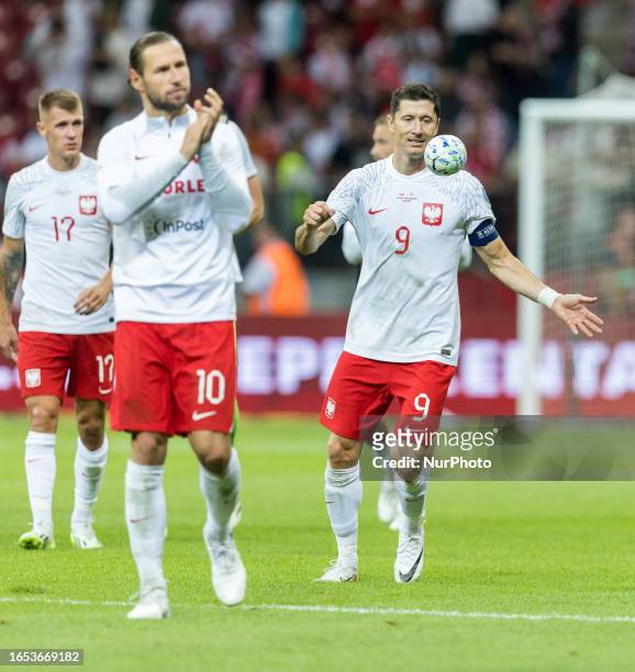 Damian Szymanski , Grzegorz Krychowiak , Robert Lewandowski during Poland vs Faroe Islands European EURO 2024 Qualifiers match, in Warsaw, Poland on...