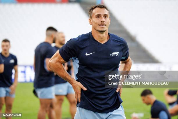 Argentina's wing Juan Imhoff looks on as he takes part in a training session in the Velodrome Stadium in Marseille, on September 8 ahead of their...