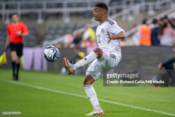 Jewison Bennette of Costa Rica controls the ball at St James' Park on September 8, 2023 in Newcastle upon Tyne, England.
