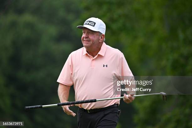 Billy Mayfair looks on as he walks off the ninth green during the first round of the Ascension Charity Classic at Norwood Hills Country Club on...