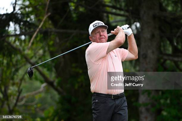 Billy Mayfair hits his first shot on the ninth hole during the first round of the Ascension Charity Classic at Norwood Hills Country Club on...