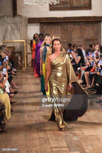 Model on the runway at the Ralph Lauren Spring 2024 Ready To Wear Fashion Show at the Brooklyn Navy Yard on September 8, 2023 in Brooklyn, New York.