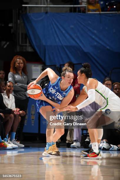 Marina Mabrey of the Chicago Sky handles the ball during the game against the Minnesota Lynx on September 8, 2023 at the Wintrust Arena in Chicago,...