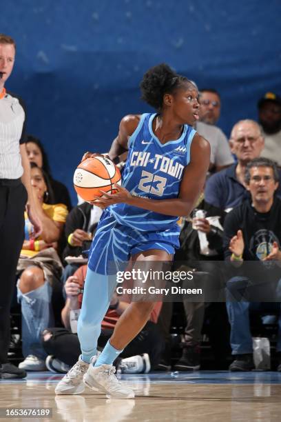 Sika Koné of the Chicago Sky dribbles the ball during the game against the Minnesota Lynx on September 8, 2023 at the Wintrust Arena in Chicago, IL....