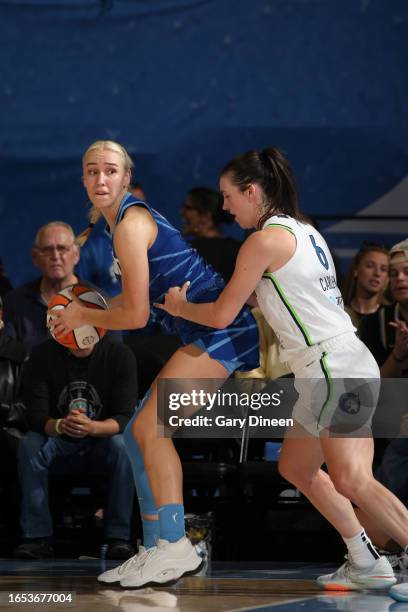 Alanna Smith of the Chicago Sky handles the ball during the game against the Minnesota Lynx on September 8, 2023 at the Wintrust Arena in Chicago,...