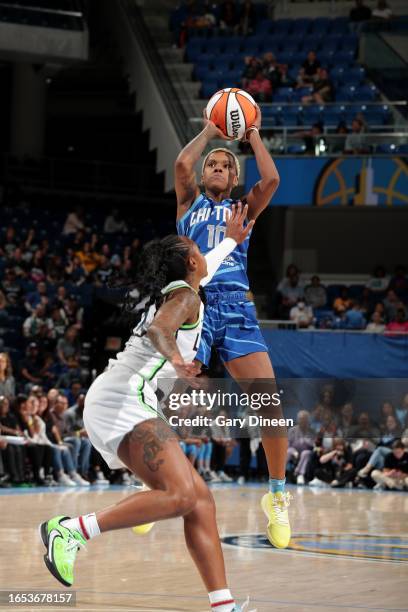 Courtney Williams of the Chicago Sky shoots the ball during the game against the Minnesota Lynx on September 8, 2023 at the Wintrust Arena in...