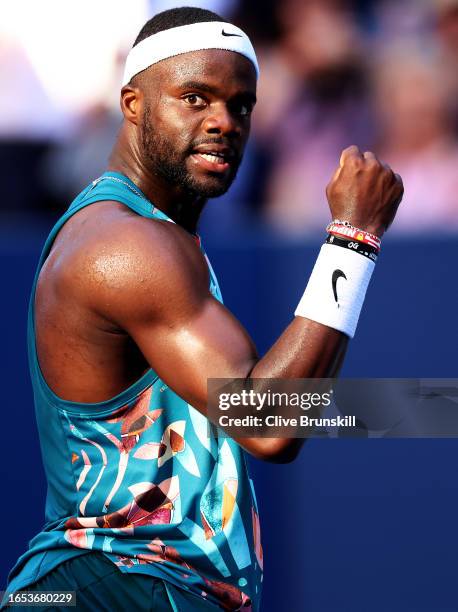 Frances Tiafoe of the United States celebrates a point against Adrian Mannarino of France during their Men's Singles Third Round match on Day Five of...