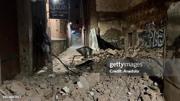 View of rubble after a 7 magnitude earthquake in Marrakesh, Morocco on September 9, 2023. At least 296 people were killed and 153 sustained injuries...