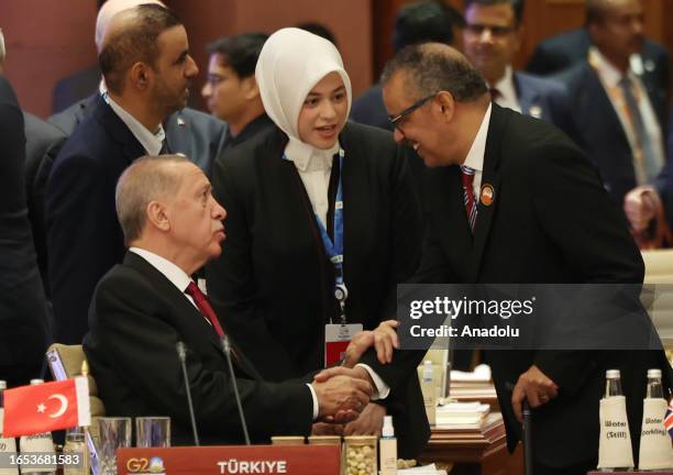 Turkish President Recep Tayyip Erdogan attends the G20 Leaders' Summit 2023, hosted by India this year with the main theme of 'One Earth, One Family,...