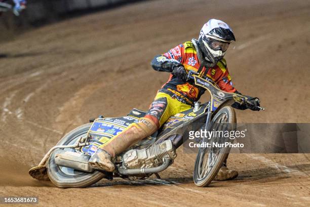 Joe Thompson in action for Leicester Watling JCB Lion Cubs during the National Development League match between Belle Vue Colts and Leicester Lion...