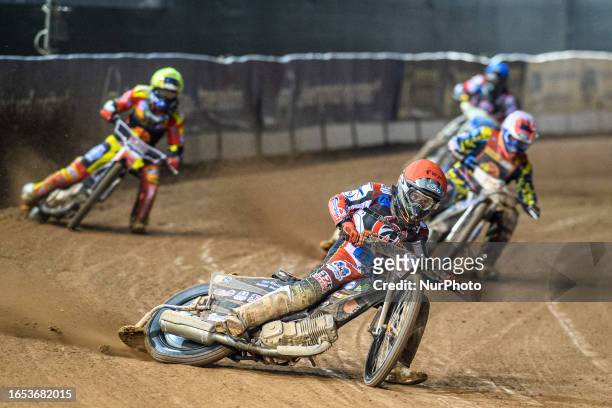 Jack Smith leads Danny Phillips ,Tom Spencer and Jack Shimelt during the National Development League match between Belle Vue Colts and Leicester Lion...