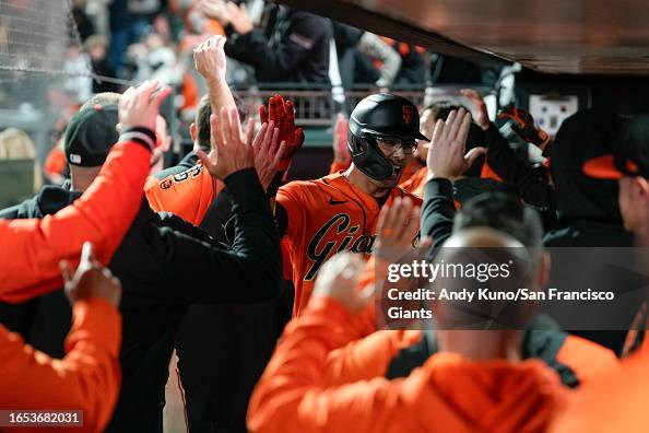 Blake Sabol of the San Francisco Giants celebrates in a game against ...