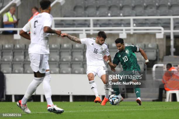 Salem Aldawsari of Saudi Arabia challenges Jefrey Valverde of Costa Rica during the International Friendly match between Saudi Arabia and Costa Rica...