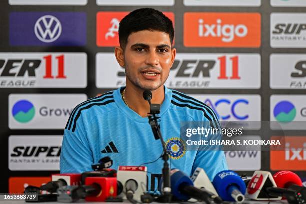 India's Shubman Gill speaks during a press conference at the R. Premadasa Stadium in Colombo on September 9 on the eve of their Asia Cup super four...