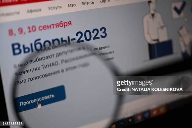 Photograph taken on September 9 shows the interface of the online voting system as seen on a laptop screen in Moscow. Russia will hold local...