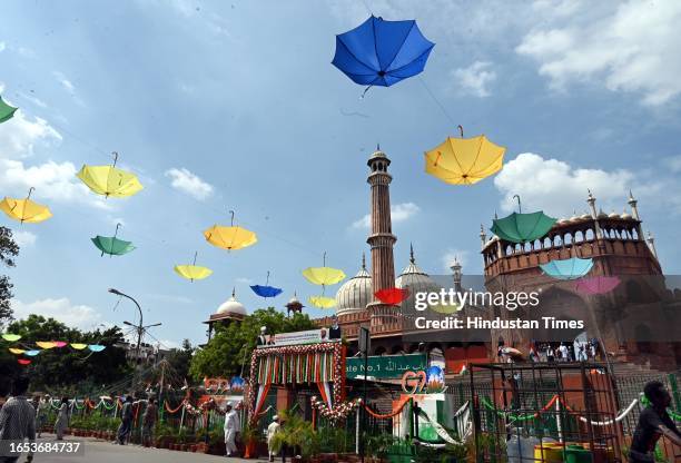 Decorated Jama Masjid as part of preparations for the G20 Summit on September 8, 2023 in New Delhi, India.