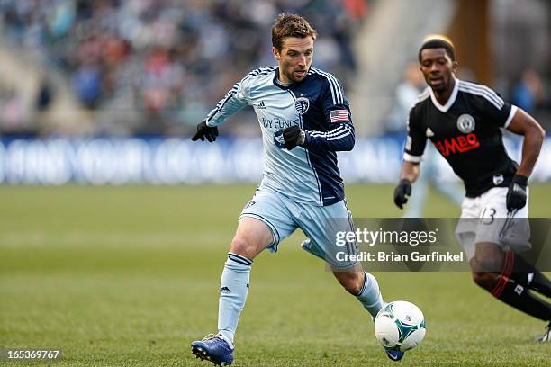 Bobby Convey of Sporting Kansas City moves the ball during the MLS game against the Philadelphia Union at PPL Park on March 2, 2013 in Chester,...