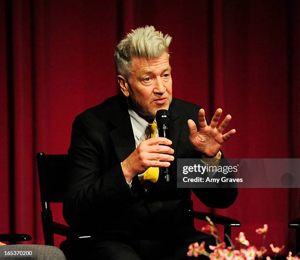 David Lynch addresses the audience at the Q&A at the "Meditation In Education" Global Outreach Campaign Event at The Billy Wilder Theater at the...