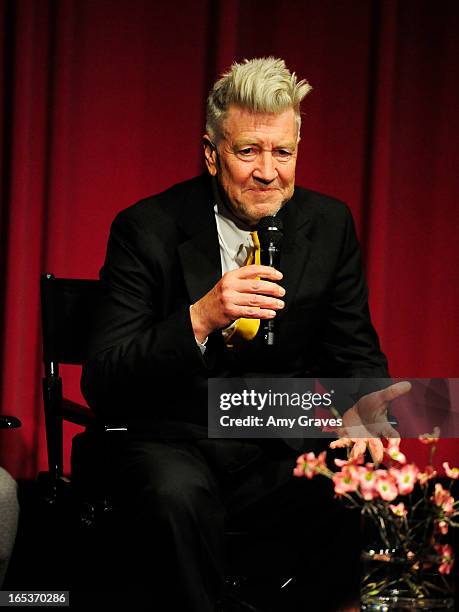 David Lynch addresses the audience at the Q&A at the "Meditation In Education" Global Outreach Campaign Event at The Billy Wilder Theater at the...