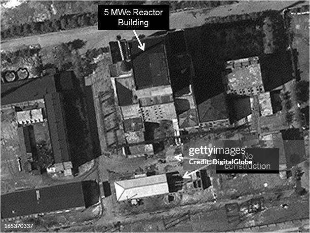 This is a satellite image of the 5 MWe Reactor at Yongbyon Nuclear Complex in North Korea collected on February 7, 2013.