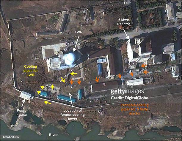 This is a satellite image of the 5 MWe Reactor at Yongbyon Nuclear Complex in North Korea collected on November 13, 2012.